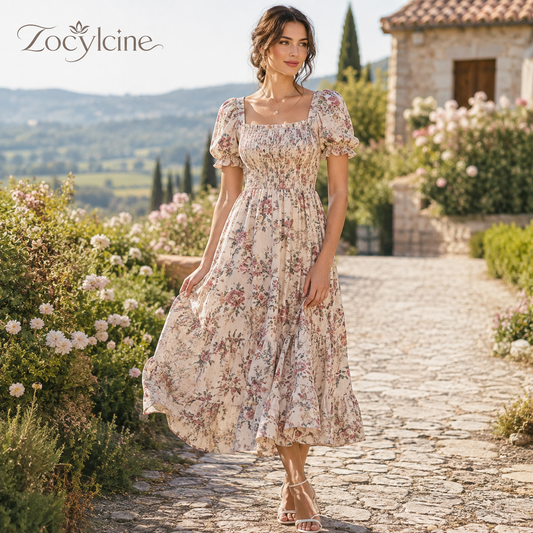 Zocylcine™ Meadow Reverie Floral Smocked Midi Dress